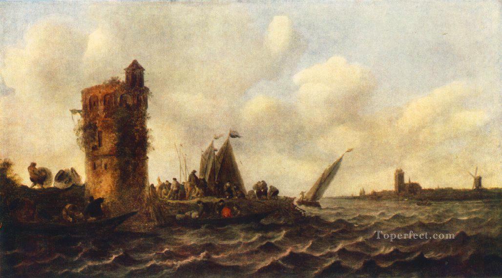 ドルドレヒト近くのマース川のボート海の眺め ヤン・ファン・ゴイエン油絵